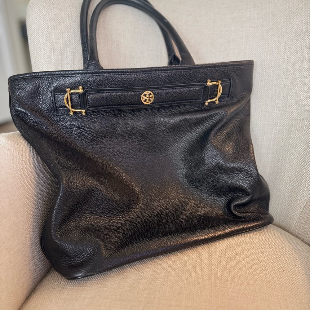 Tory Burch Black Structured Leather Tote